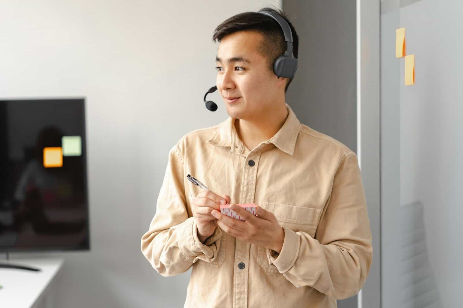 Customer support professional wearing a headset representing AI conversational chatbot automation for real estate lead management